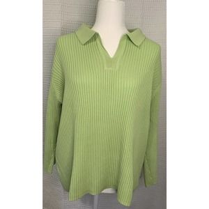 Eddie Bauer Green V-Neck Long Sleeve Shirt Womens Sz XXL 70's Ribbed Vintage